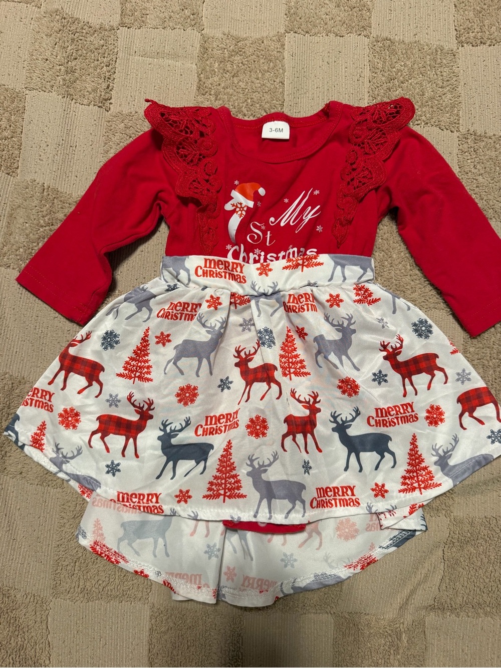 Baby Girls Red 'My 1st Christmas' Reindeer Skirt One-Piece